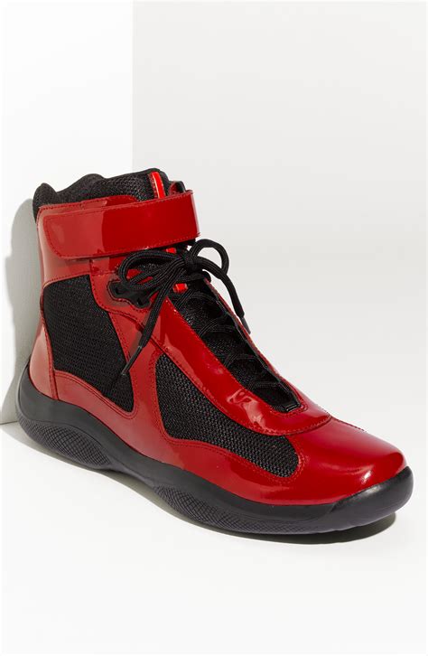 prada shoes red and black|red high top prada.